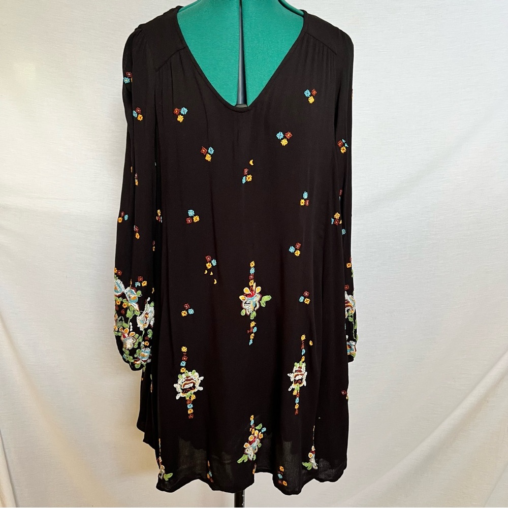 Free People Embroidered Long Loose Boho Black Top/Dress